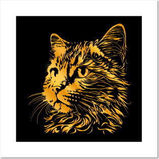 Gold cat, cute face cat with gold colors for cats lovers Posters and Art